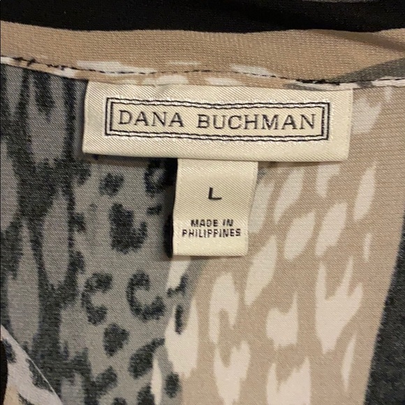 Dana Buchman LS print shirt blk/grey/tan VGC Lg - Picture 3 of 6